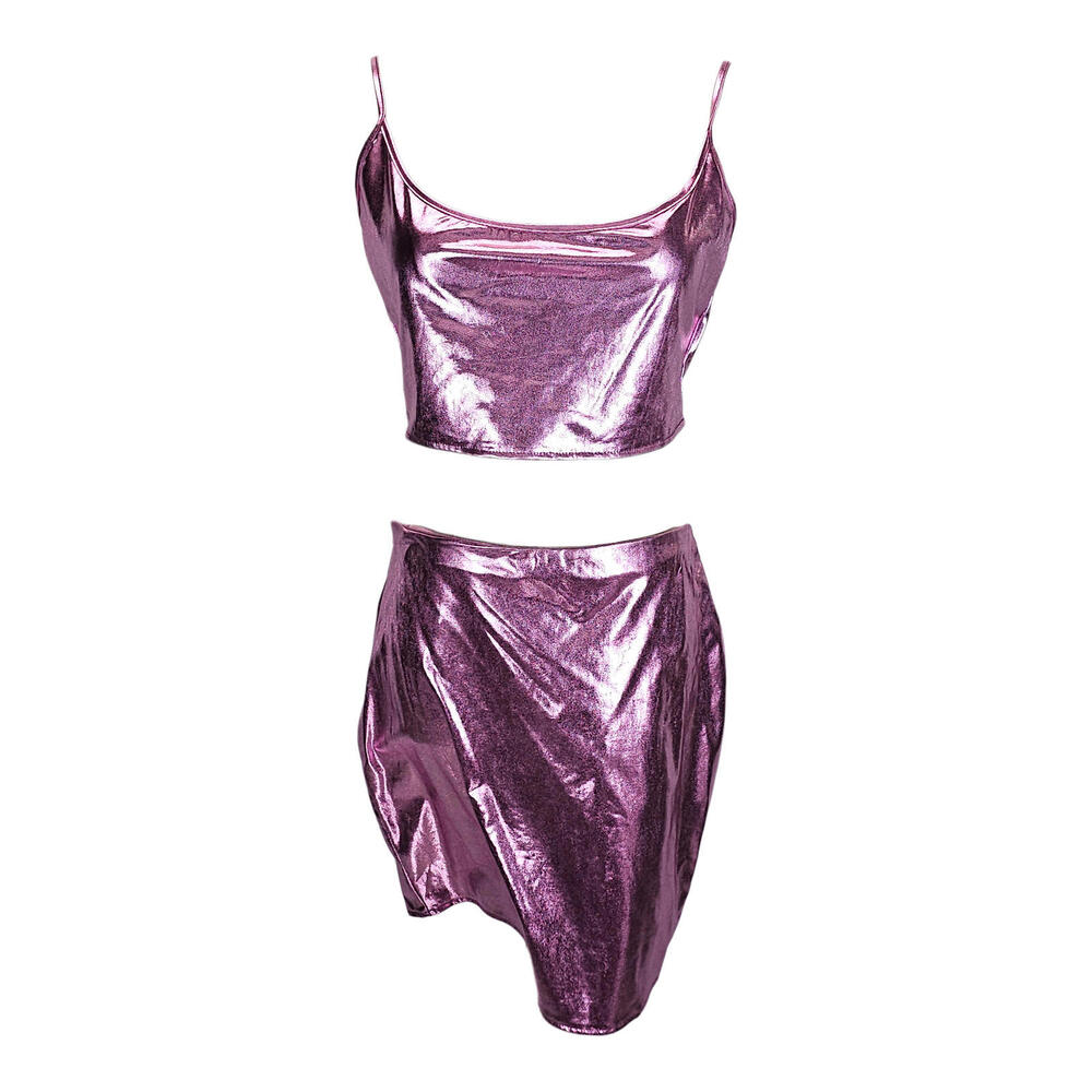 Shein Metallic Purple Two-Piece Skirt and Crop Top Set/L